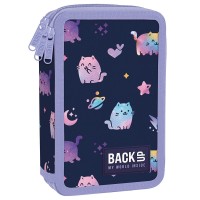 Piórnik BackUP Violet Kittens potrójny z wyposażeniem – tęczowe kotki na fioletowym tle