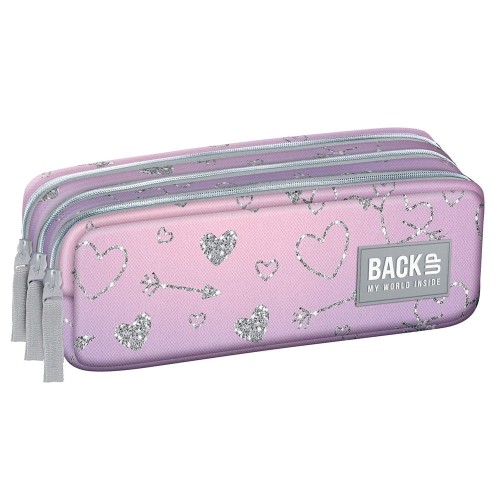 Piórnik BackUP Twinkle potrójny G32 – pastelowy gradient z brokatowymi serduszkami