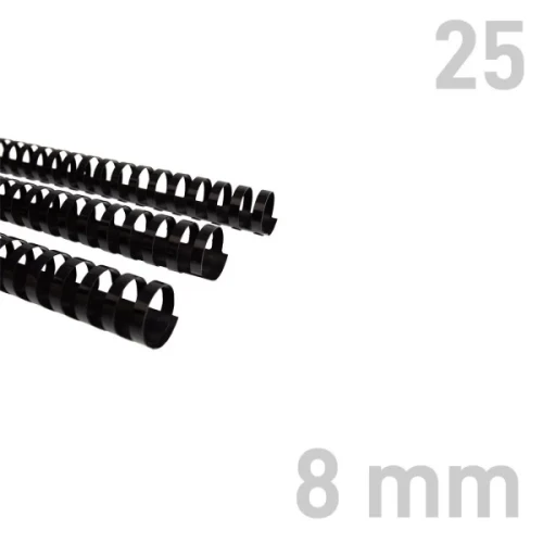 Grzbiety plastikowe Opus O.COMB okrągłe A4 8mm czarne 25 szt. – oprawa dokumentów