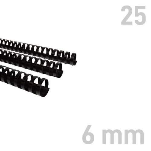 Grzbiety plastikowe Opus O.COMB okrągłe A4 6mm czarne 25 szt. – oprawa dokumentów