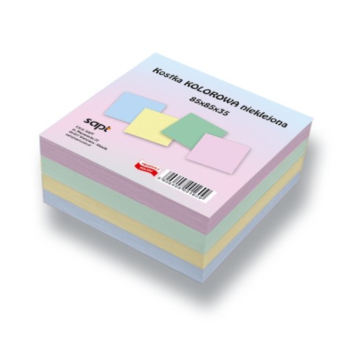 Kostka kolorowa nieklejona 85x85x35 mm | Papier biurowy do notatek