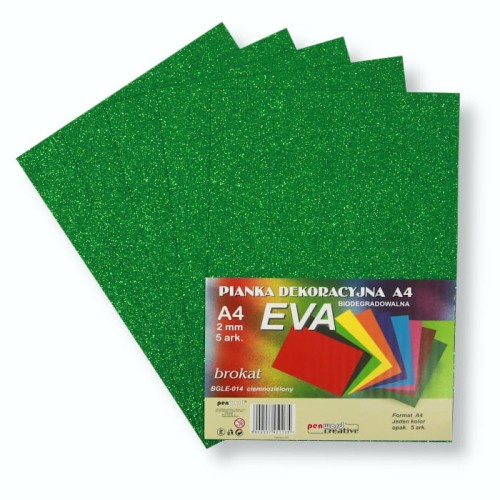 Pianka EVA brokatowa biodegradowalna A4 ciemnozielona – zestaw 5 arkuszy