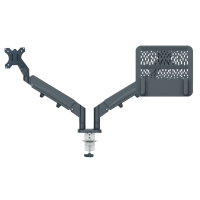 Ramię biurkowe Leitz Ergo na monitor i laptopa ciemnoszare – oszczędzające miejsce, regulowane uchwyt biurkowy