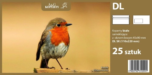 Koperty DL białe z oknem lewym 25 sztuk – samoklejące koperty biurowe