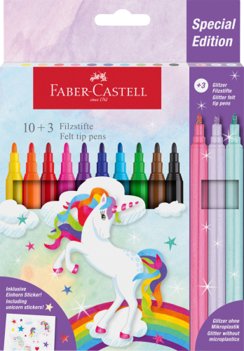 Flamastry Faber Castell Jednorożec 10 kolorów+3 kolory pastelowe, naklejki
