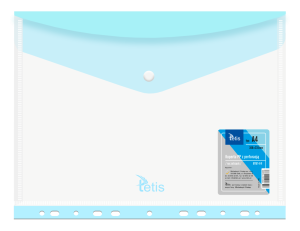 Teczka kopertowa na zatrzask Tetis z listwą zawieszkową A-4, niebieska