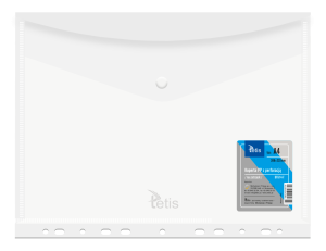 Teczka kopertowa na zatrzask Tetis z listwą zawieszkową A-4, przezroczysta