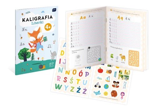 Kaligrafia z naklejkami A4 – litery i zadania, nauka pisania dla dzieci