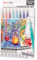 Pisaki pędzelkowe Pentel Brush Sign Pen Twin Expressive Set, 8 kolorów