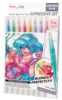 Pisaki pędzelkowe Pentel Brush Sign Pen Twin Expressive Set, 8 kolorów Manga