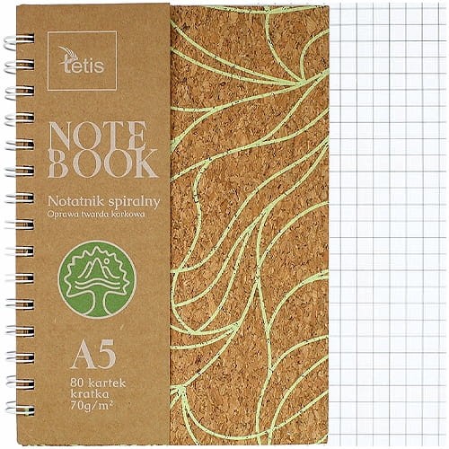Kołonotatnik Tetis A-5 80 kartek, oprawa korkowa, kratka