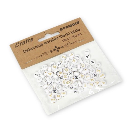 Koraliki literki białe 7x7mm Penword DB-03, 100 sztuk