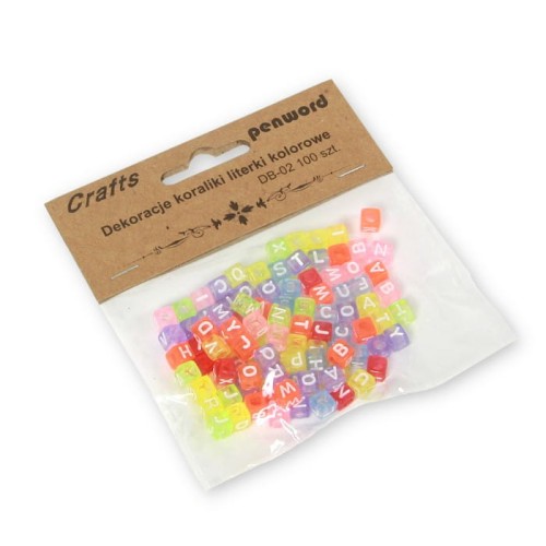 Koraliki literki kolorowe 6x6mm Penword DB-02, 100 sztuk