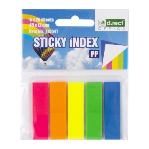 Zakładki indeksujące D.Rect PP 45×12 mm neonowe 5×25 sztuk