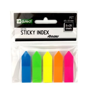 Zakładki indeksujące D.Rect strzałki PET 45×12 mm neonowe 5×25 sztuk
