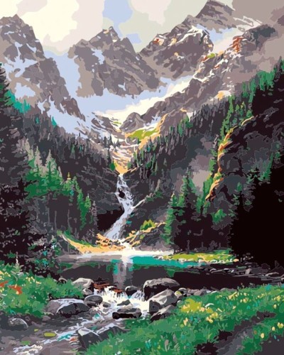 Zestaw kreatywny Malowanie po numerach 30x40cm Potok w górach Flamingo Line   