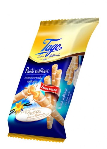 Ciastka rurki waflowe Tago z kremem waniliowym, 150g