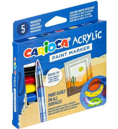 Markery akrylowe Carioca z pędzelkiem 5 kolorów