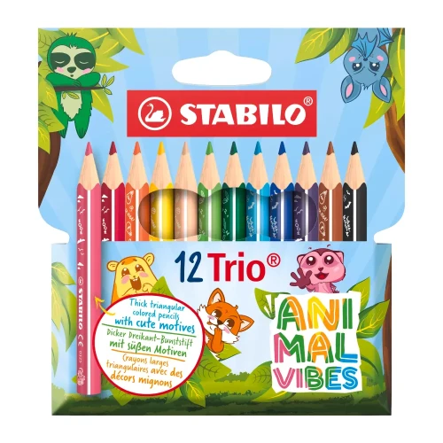Kredki Stabilo Trio Animal Vibes, 12 kolorów