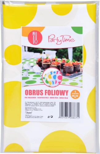 Obrus foliowy w grochy żółty 100x130 cm