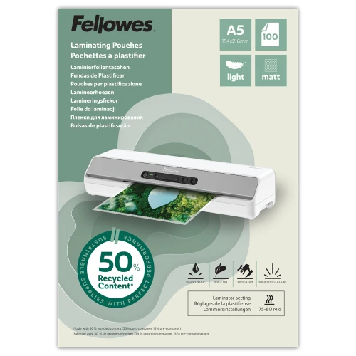 Folia do laminowania Eco Fellowes A-5 matowa, 80μm, 100 sztuk   