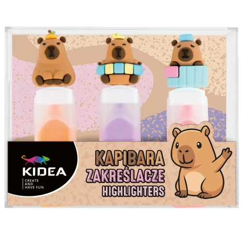 Zakreślacz Kapibara Kidea,  zestaw 3 kolory
