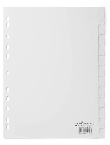 Przekładki do segregatora  Durable  A-4, 12 przekładek, białe