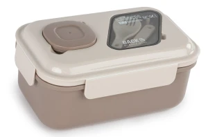 Śniadaniówka BackUP 8 lunch box z pojemnikiem i sztućcami, beżowy