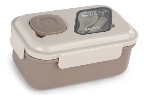 Śniadaniówka BackUP 8 lunch box z pojemnikiem i sztućcami, beżowy