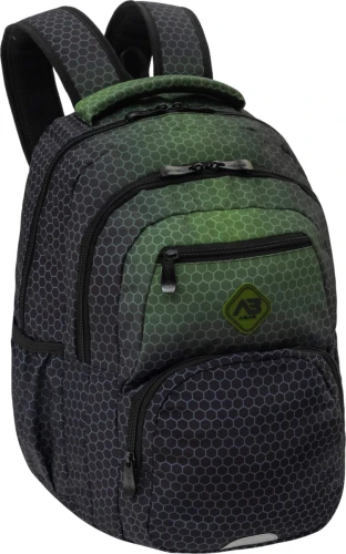 Plecak szkolny AstraBag Hexagon Green Ombre, 3-komorowy 