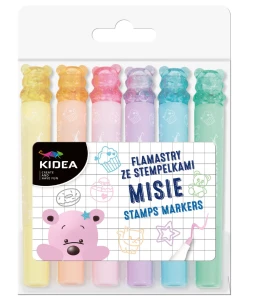 Pisaki dwustronne ze stempelkami Misie Kidea, 6 sztuk