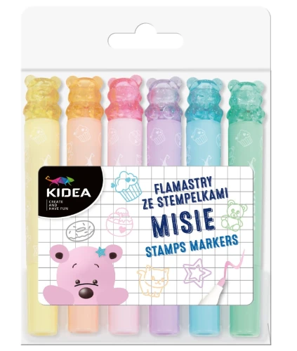 Pisaki dwustronne ze stempelkami Misie Kidea, 6 sztuk