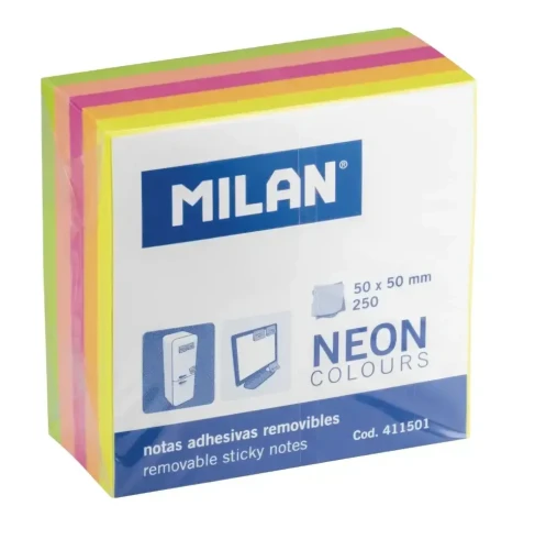 Notes samoprzylepny, mini kostka 50x50 mm neon, 250 kartek