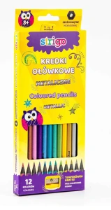 Kredki ołówkowe Strigo  metaliczne, 12 kolorów z temperówką