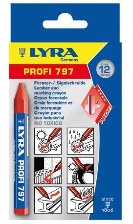 Kreda Lyra Profi 797 do drewna czerwona, 12 sztuk