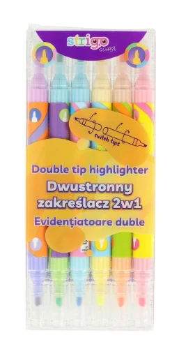 Zakreślacz Strigo 2w1, 12 kolorów, 6 neonowych, 6 pastelowych dwustronne