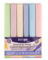 Marker akrylowy Strigo Brush 6 kolorów, końcówka pędzelkowa, pastel