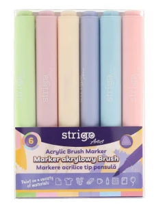 Marker akrylowy Strigo Brush 6 kolorów, końcówka pędzelkowa, pastel