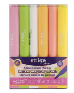 Marker akrylowy Strigo Brush 6 kolorów, końcówka pędzelkowa