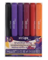 Marker akrylowy Strigo Brush 6 intensywnych kolorów, końcówka pędzelkowa 