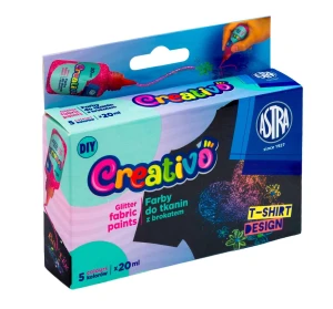 Farby do tkanin z brokatem Astra Creativo 5 kolorów × 20 ml