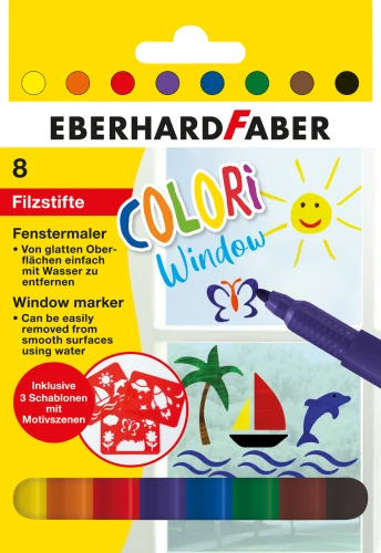 Pisaki do szyb Eberhard Faber 8 kolorów + 3 szablony