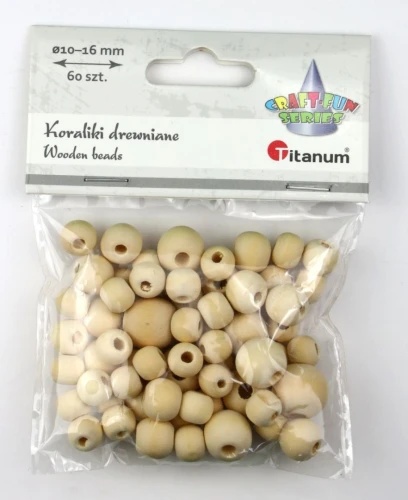 Koraliki drewniane Titanum Craft-Fun Series 10-16mm, 60 sztuk