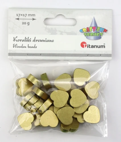 Koraliki drewniane Titanum Craft-Fun serca złote, 17 mm 