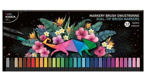 Markery brush dwustronne Kidea, 32 kolory 