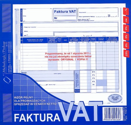 Faktura  1+1 pełna/netto /102-2U