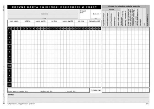 Roczna karta obecności w pracy /508-3