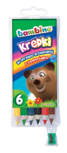 Kredki Bambino w drewnie 6 kolorów + temperówka
