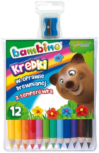 Kredki Bambino w drewnie 12 kolorów + temperówka