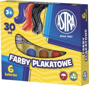 Farby plakatowe Astra 6 kolorów w tubie 30 ml